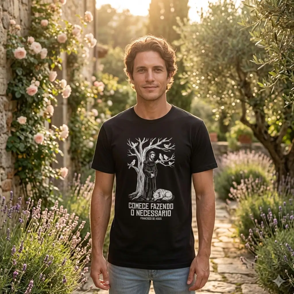 Camiseta Francisco de Assis – Filosofia e Sabedoria | Silk & Luck 2 Camiseta Francisco de Assis – Filosofia e Sabedoria | Silk & Luck - Imagem 2