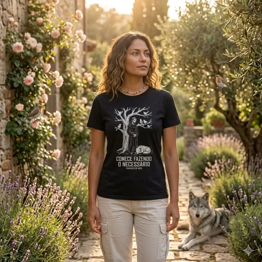 Camiseta Francisco de Assis – Filosofia e Sabedoria | Silk & Luck 3 Camiseta Francisco de Assis – Filosofia e Sabedoria | Silk & Luck - Imagem 3