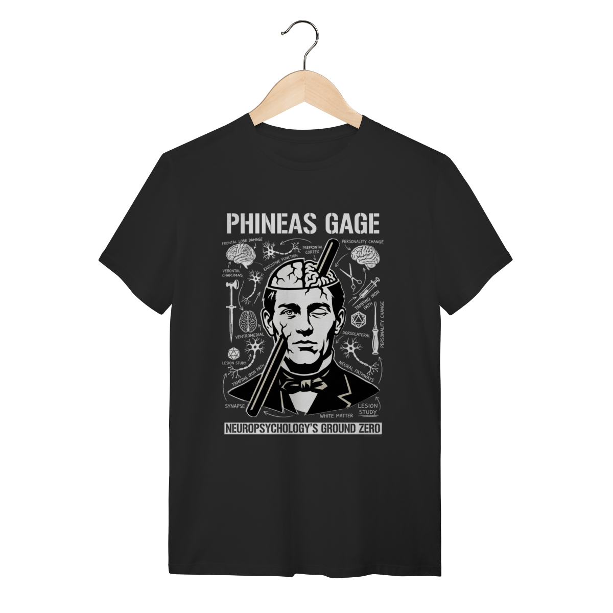 Camiseta Phineas Gage – Neurociência & História | Silk & Luck 1 Camiseta Phineas Gage – Neurociência & História | Silk & Luck