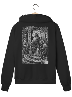 Moletom com Zíper Jesus Amai-vos – Visão Filosófica – Silk & Luck | Silk & Luck